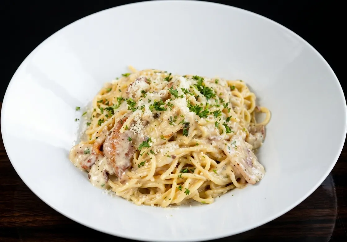 Classic carbonara pasta at Calgary Pub & Restaurant in southeast Calgary